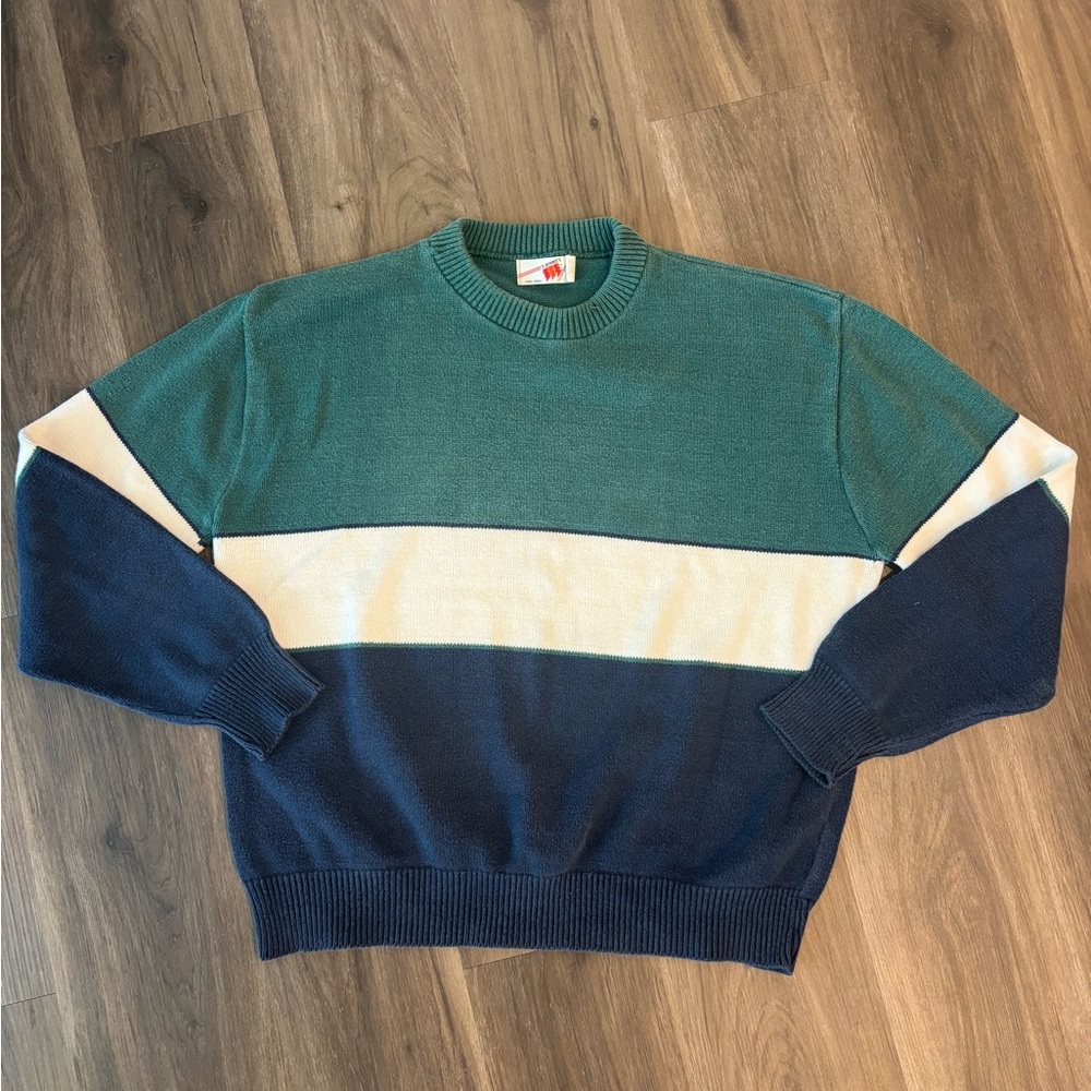 Men's Colorblock Crewneck Sweater - Teal, Navy & Cream